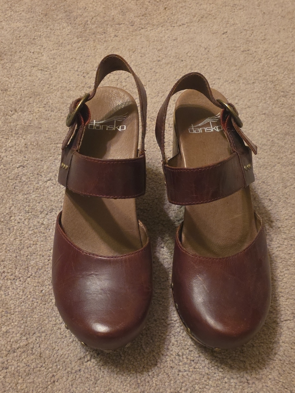Dansko Brown Leather Mary Jane Slingback Clogs with Buckle